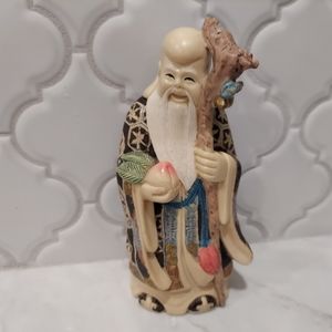 Vintage Carved Resin Asian Shou Lao Longevity Figure Statue 4.75" x 2.25"